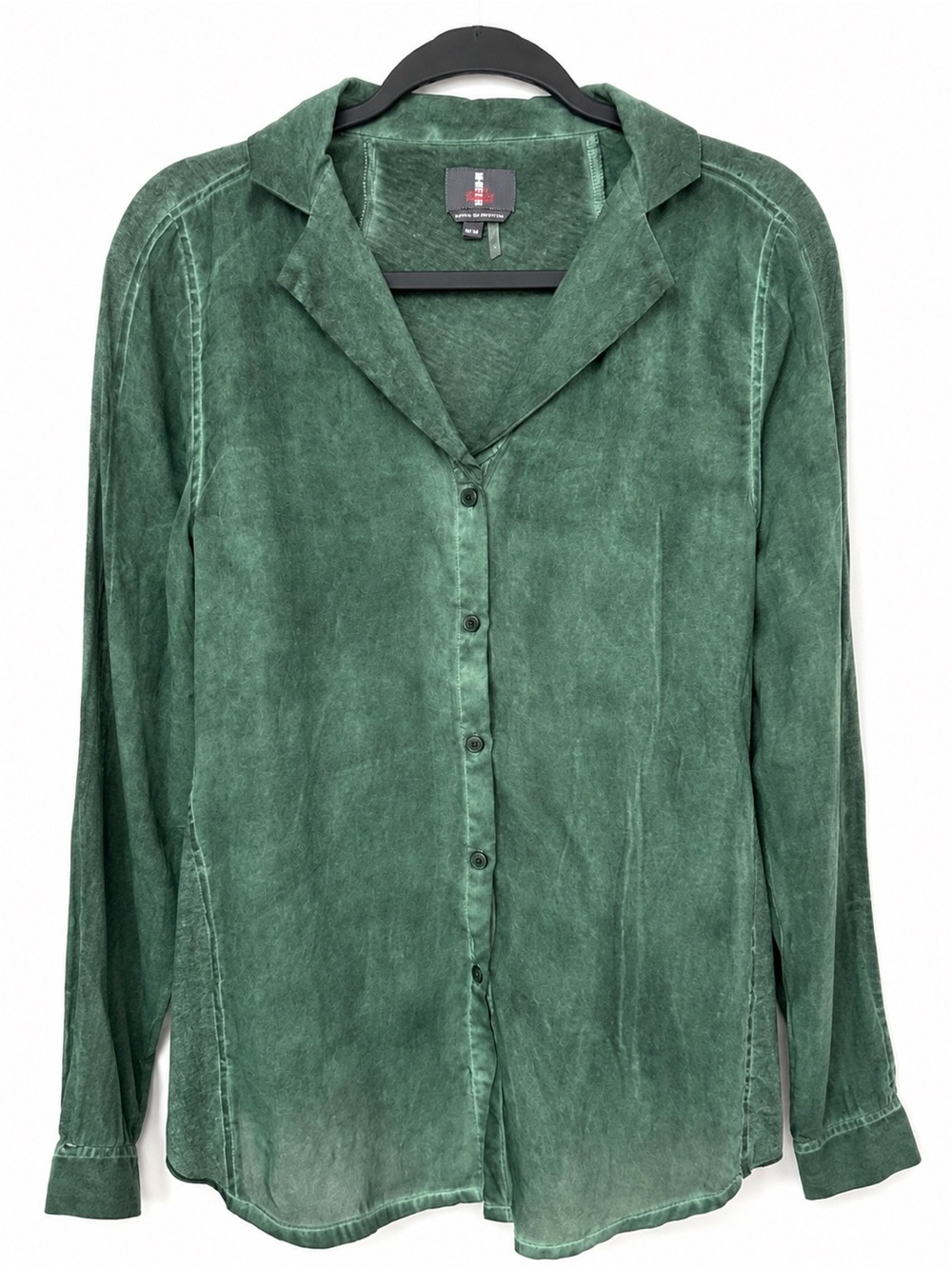 Jeans by Buffalo Green Mineral Wash Button Front Long Sleeve Cotton Blouse Top M